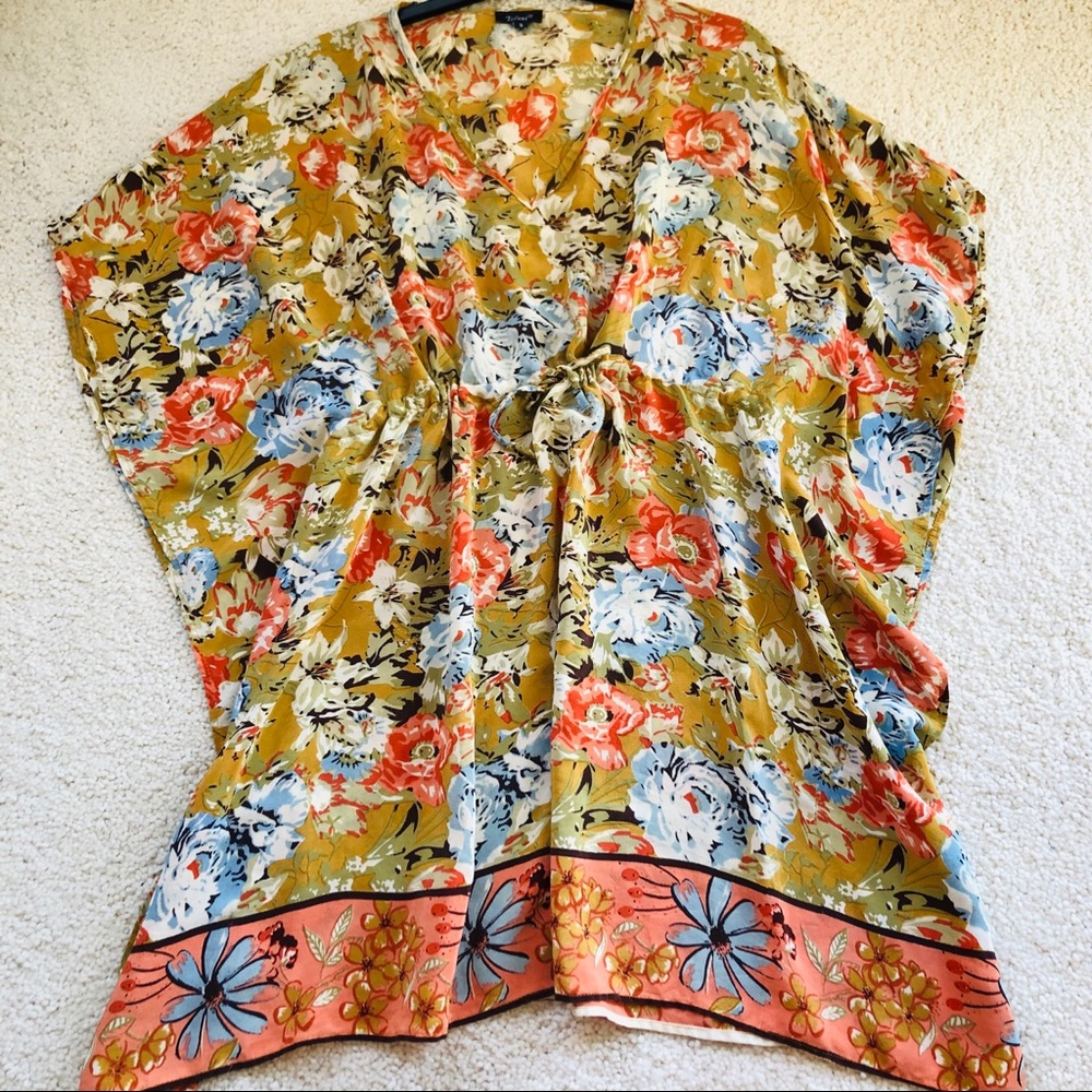 Tolani cover up short floral print 100% silk Sz S